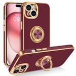 BENTOBEN for iPhone 15 Plus Case, Case for iPhone 15 Plus Ring Holder Rotation Kickstand Soft Silicone TPU Bumper Shockproof Protective Slim Women Men Phone Cover Case for iPhone 15 Plus, Wine Red