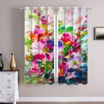 Batmerry Colorful Impressionism Oil Painting Blackout Curtains for Bedroom, Plum Abstract Flowers Grommet Top Drapes Thermal Insulated Window Curtains, Set of 2 Panels, 52x63 inches