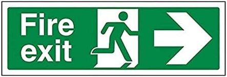 V Safety 14004AX-S Fire Exit Arrow Right Sign - Landscape - 300mm x 100mm - Self Adhesive Vinyl, Green