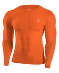 Runhit Long Sleeve Compression Shirts for Men, UPF 50+ Men's Compression Shirts, Football Athletic Workout Orange XL