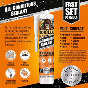 Gorilla White Silicone Sealant, 295ml – Waterproof Adhesive