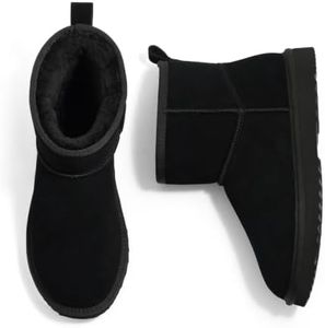 Litfun Genuine Suede Mini Boots for Women with Warm Comfort Fur Lining | Lightweight Winter Snow Boots for Indoor, Outdoor and Cold Weather Activities, Black 39