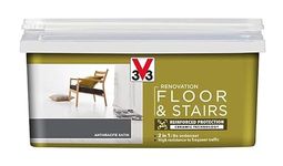 V33 Renovation Floor & Stairs Paint | High Resistance to Shocks and Abrasions | Anti-Stain Barrier for Reinforced Protection | Anthracite Grey Satin | 2L