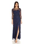 Adrianna Papell Women's Beaded Embroidered Gown Mother of The Bride Dress, Light Navy, 10