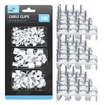 SOL 100pk White Cable Clips, Cable Pins for Walls & Wires | Wall Tacks for Wires, Cables | Wire Clips, Cable Clips White for Cable Management | Cable Wall Clips | Cable Nail Clips + SOL Sticker