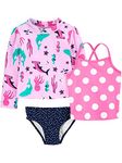 Simple Joys by Carter's Girls' 3-Piece Assorted Rashguard Sets, Sea/Polka Dots, 3-6 Months