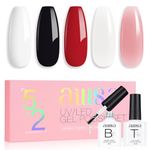 AILLSA Nude Gel Nail Polish Set Jelly Pink Milky White Black Red Gel Polish with Base and Top Coat, Classic Popular Color All Season Soak Off U V L ED Manicure Art Salon DIY at Home 7Pcs 8ML