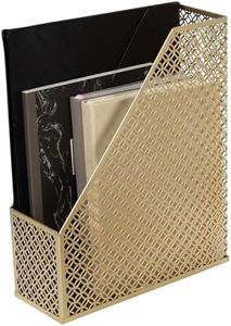 BLU MONACO | Gold Metal Magazine File Holder | Decorative Vertical File Organizer & Book Holder for Desk, Shelves & Office | Stylish Paper Organizer & Workspace Storage