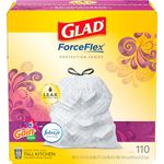 GLAD ForceFlex Tall Kitchen Drawstring Trash Bags, 13 Gallon White Trash Bag for Kitchen Trash Can, Gain Moonlight Breeze with Febreze Freshness and Leak Protection, 110 Count (Package May Vary)