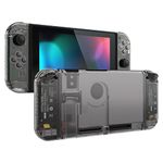 eXtremeRate Transparent Clear Black Back Plate for Nintendo Switch Console, NS Joycon Handheld Controller Housing with Full Set Buttons, DIY Replacement Shell for Nintendo Switch