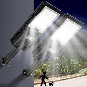 2Pack Solar Street Lights Outdoor Waterproof, Solar Lights Outdoor 6500K LED Solar Flood Light Dusk to Dawn Solar Powered Street Light Motion Sensor with Remote Control Security light for Yard/Outside