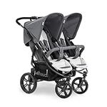 Hauck Roadster Duo SLX - twin chair for twins and brothers from 0 months (combinable with soft carrycot) to 30 kg (2x 15kg) width 76cm, ultracompact folding, Grey Silver (Grey)