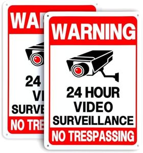 2 Pack 24 Hour Video Surveillance Sign, Private Property No Trespassing Sign, 10x7 Inch UV Printed 40 Mil Rust Free Aluminum Security Camera Sign for Home, Business, Driveway CCTV Outdoor