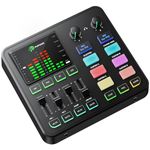 PUPGSIS Gaming Audio Mixer, Audio Interface with Pro-preamp, 48V Phantom Power, Bluetooth 5.3, RGB Lighting, PC Sound Board for Streaming, Podcasting, Recording, Content Creation