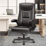 BestEra Executive BestEra Executive Office Chair, Leather Ergonomic Office Chair Big and Tall Home Office Desk Chairs with Adjustable Flip-Up Arms Computer Chair (Glossy Coffee)