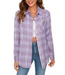 Stamain Flannel Shirts for Women Casual Cotton Checked Shirt Long Sleeve Button Down Purple Oversized Shirts with Pocket for Daily L