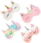 AUXSOUL Unicorn Kids Sleep Mask, 4 Pieces Cartoon Animal Plush Sleep Eye Cover Cute Eye Cover for Sleeping, Soft, Unicorn Horn, Cover for Girls, Women, Kids