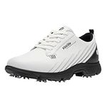 FitVille Mens Golf Shoes with Spikes Wide Professional Outdoor Waterproof Spiked Golf Shoes for Men(White Black,11.5 Wide)