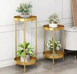 SenceWin Decorative Planter Pot Plant Flower Stand Set of 2 Metal Flower Stand 2 Tier Indoor Shelf Holder (Golden2)