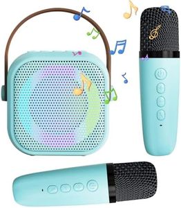 Karaoke Machine for Kids with 2 Microphones for Mobile Phone/USB/TF Card, Portable Mini Karaoke Machine with LED Light and Voice Changing Effects for Home Party, Birthday (Blue)