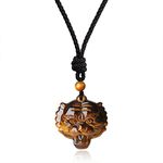 COAI® Tiger Eye Stones Chinese Auspicious Animals Tiger Head Healing Pendant Adjustable Necklace