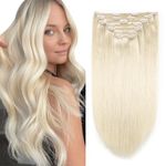 XDhair Clip in Hair Extensions 160g 7pcs Blonde Clip in Human Hair Extensions Platinum Blonde Real Human Hair Clip in Extensions for Full Head #60 20inch