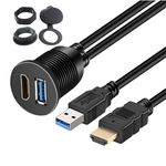 Timloon USB 3.0 + HDMI Extension Dash Panel Waterproof Car Flush Mount Cable for Car Boat Motorcycle（6.6Ft）