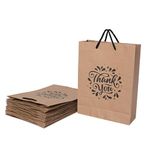 Suffix Retail ® (Pack of 50) Brown Paper Thank You Gift Bags with Braided Cotton Handles (12X8.7X3 inches)