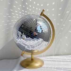 MFGDISCO Disco Ball Globe Home Decor Statues Classic Tabletop Art Sculpture Gold Discoball Unique Western Modern Decorative Aesthetic Sculptures, 6.5" x 6" x 9",Bright Gold