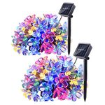 Joomer Outdoor Solar String Lights,2-Pack Each 22ft Flower String Lights, Total 100LED Cherry Blossoms String Light 8 Modes Memory Function Waterproof for Garden Patio Fence Yard Decor (Multicolor)