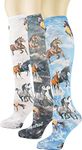 Knee High Trouser Socks w/Colorful Printed Patterns - Made in USA by Sox Trot (3 Equestrian)