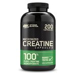 Optimum Nutrition Creatine Capsules with 2500 mg of Unflavoured Creatine Monohydrate per Serving, Creatine Food Supplement Capsules to support performance, 100 Servings, 200 Capsules