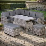Club Rattan Harmony High Back LEFT Corner Sofa with Rising Table in Grey, 9 seater garden rattan Garden furniture
