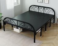 PORTABLE SAHNI FURNITURE Sahni Furniture Heavy Duty Iron/Metal/Steel Double Folding Bed With Attached Mattress For Sleeping Adult And Guest (Glossy Finish, 6Ft By 4Ft) (Black)
