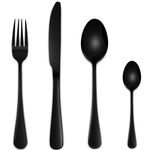 Black 16-Piece Cutlery Sets,Tableware Sets Include Knife Spoon and Fork Silverware Sets for Kitchen,Stainless Steel Silverware Sets Service for 4