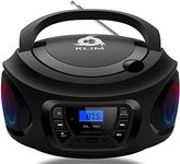 KLIM Boombox Portable Audio System - New Version 2024 - FM Radio CD Player Bluetooth MP3 USB AUX - Includes Rechargeable Batteries - Wired & Wireless Modes - Compact and Sturdy - Black