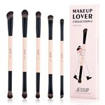 Jessup Eye Makeup Brushes 5pcs Dual Ended Eyeshadow Brush Set for Contour,Blending, Eyeliner,Shader Brush, Vegan Fiber Precision Eye Brush Set Peach Dust T509