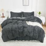 annadaif Plush Shaggy Duvet Cover, Dark Gray Fluffy Comforter Cover Set King Size, Fuzzy Faux Fur Bedding Set with Zipper Closure, Luxury Ultra Soft 3 Pieces (1 Duvet Cover, 2 Pillowcases)