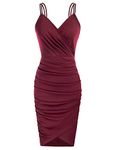 GRACE KARIN Women Summer Bodycon Dress 1950s V-Neck Ruched Hen Night Mini Cami Dress Wine Red XL