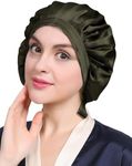 LilySilk 100% Mulberry Silk Bonnet Flat Front Silk Night Sleep Cap Adjustable Hair Wrap for Sleeping, Olive Green