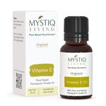 Mystiq Living Vitamin E Oil for Face, Skin, Hair, Pore tightening - 15 ML | 100% Plant Based, Pure & Natural