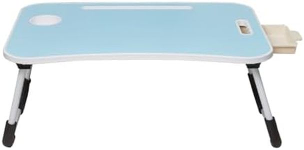 Amazon Basics Foldable Laptop Table with Cup Holder, Tablet Groove and Mini Drawer (Blue)