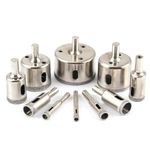 UPTODATETOOLS 10 Pcs Hole Saw Set for Glass, Marble, Granite Stone, Ceramic, Porcelain, 6 mm - 50 mm, Hollow Core Drill Bit Set