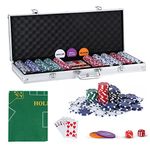 SILVER VALLEY Texas Holdem Poker Set, 500 Piece Set in Aluminium Case with 11.5g Heavyweight Chips, 1 double-sided reversible Flet Mat, 2 Decks Playing Cards, 5 Dice, Dealer, Big Small Blind Button