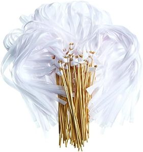 120 Pieces White Sticks Streamers for Wedding Lace Ribbon Wedding Wands Fairy Wand with Ribbon Long Dance Ribbon Sticks Silk Stick Party Streamers with Bells for Holiday Celebration Baby Shower Favors