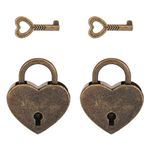 2Pcs Bronze Heart Shaped Padlock,VerRich Mini Vintage Locks with Key for Handbag,Jewelry Box, Storage Box, Diary Book