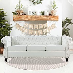 Vaztrlus Modern White Chesterfield Couches for Living Room Comfy Deep Seated 3-Seater Faux Leather Sofa, Bedroom Office Apartment Clasic Tufted Sofa Tool-Free