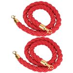 Belle Vous 2 Pack of Red Twisted Queue Barrier Rope - L1.5m/4.9ft - Polished Gold Snap Hooks for Ball Top Stanchion Post Hanging - Thick Queue Line Divider & Crowd Control Barrier - 30mm Thick