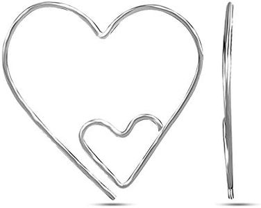 LeCalla Sterling Silver Jewelry Heart Shaped Love Theme Open Wire Earrings for Women