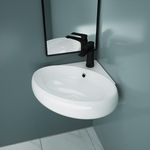 Durovin Bathrooms Ceramic Bathroom Basin - Corner Wall Hung Sink for Cloakroom Bathroom- Round Shape Washing Bowl (400 x 380 x 145mm)